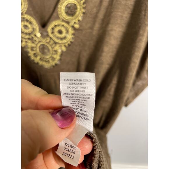 J. Jill, Size XL, Brown, 100% Linen Top, Gold Embroidered Neckline, Relaxed, EUC - Picture 5 of 7